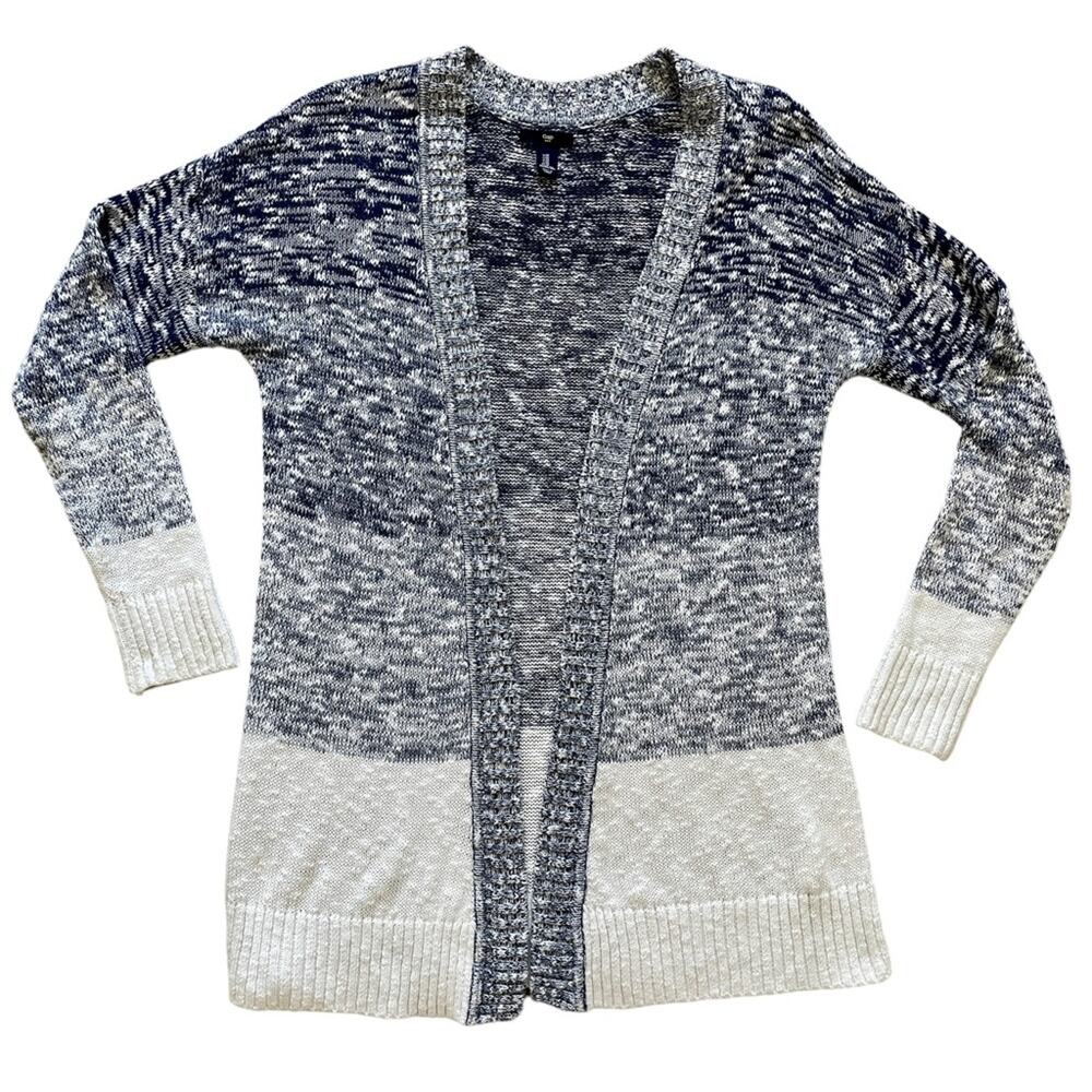 Gap Blue White Striped Ombré Heather Knit Open Sweater Cardigan M